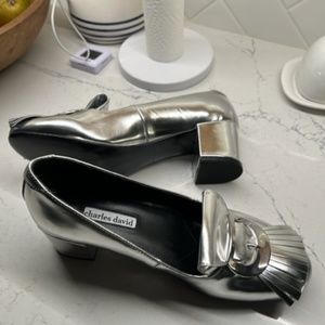 Charles David Monroe Silver Leather Pumps